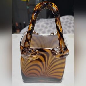 Vintage Hand Blown Art Glass "Murano Style" Purse Vase
